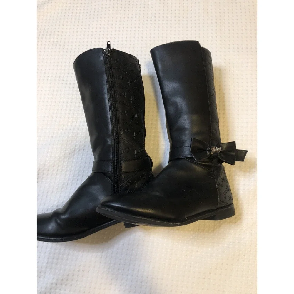 Juicy Couture Young Miss Girl Size 4 Boots Black Zip Up -12
